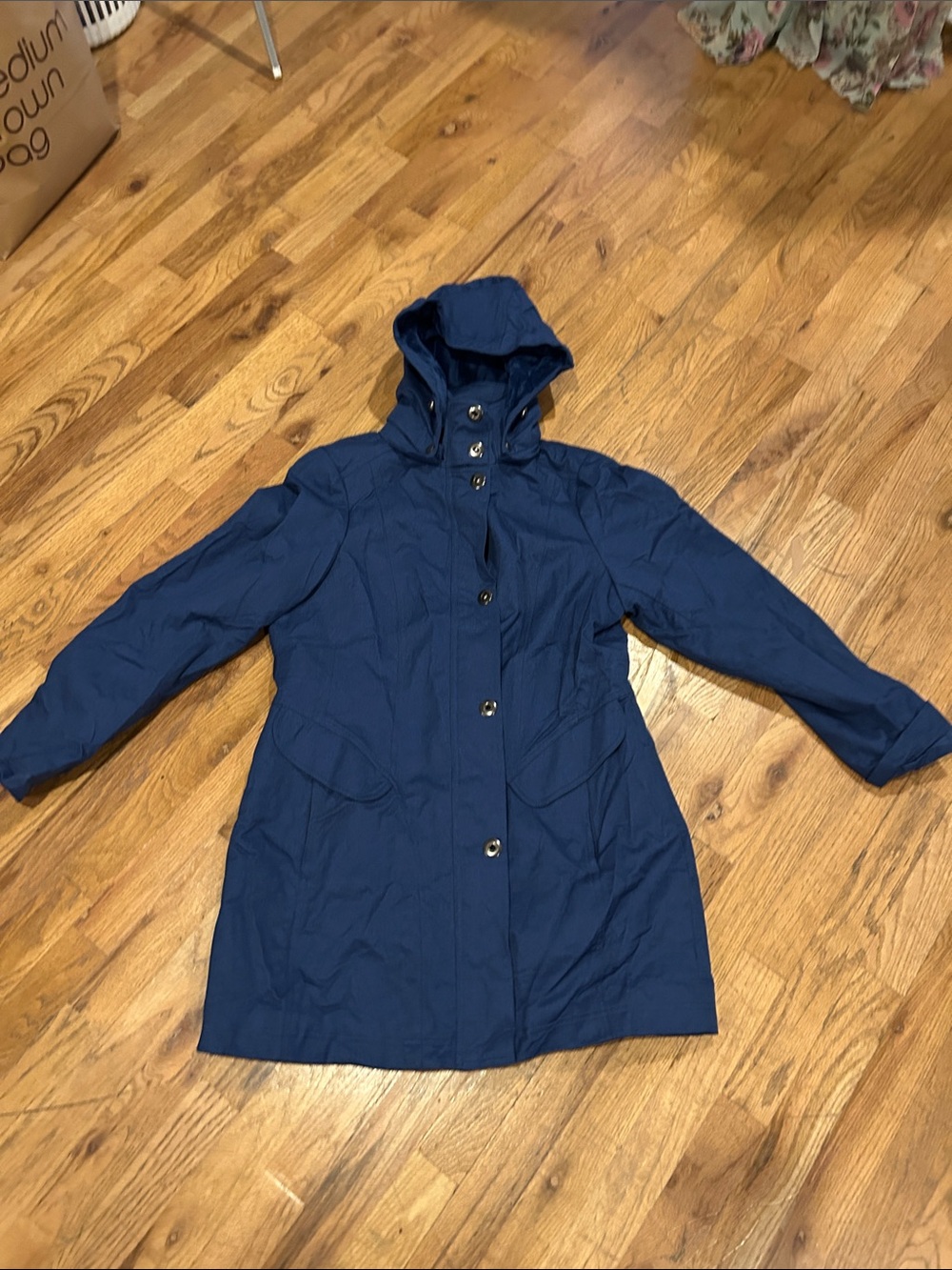 Kristen Blake Navy Hooded Trench Coat